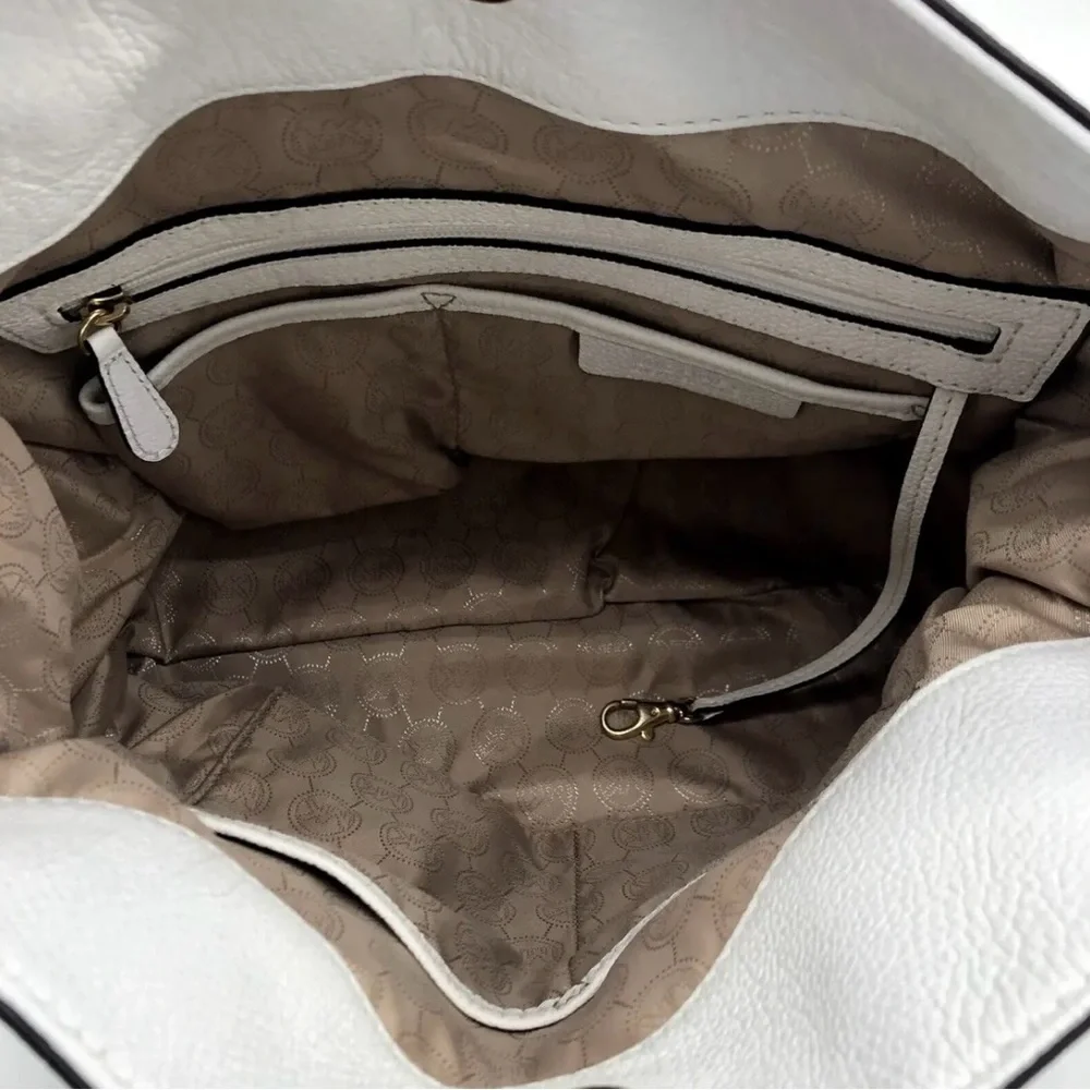 MICHAEL KORS Hamilton Spray Large Pebble Leather Tote Bag White/Blue